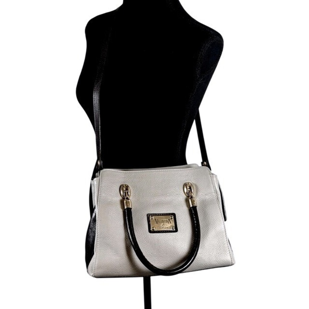 Valentina Italy Leather Satchel Handbag Grey Brown Top Handle Shoulder Bag - Picture 2 of 12